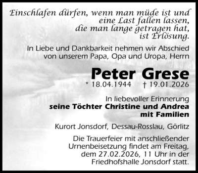 Familienanzeigen - Trauer