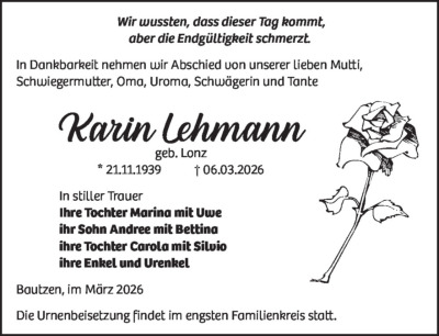 Familienanzeigen - Trauer