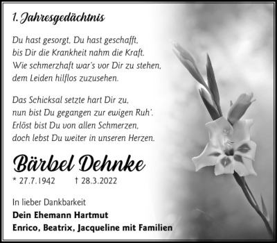 Familienanzeigen - Trauer