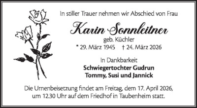 Familienanzeigen - Trauer