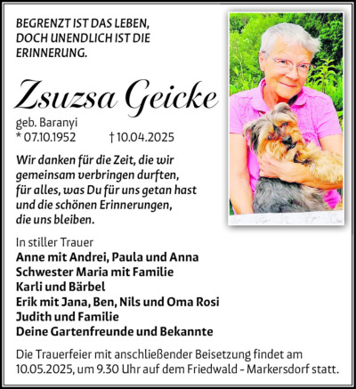 Familienanzeigen - Trauer