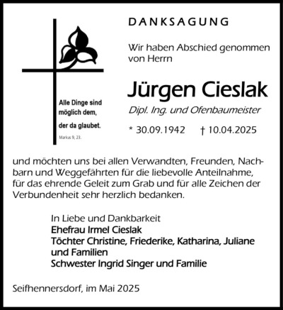 Familienanzeigen - Trauer