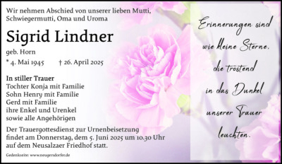 Familienanzeigen - Trauer