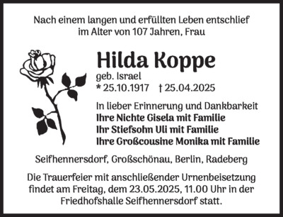 Familienanzeigen - Trauer
