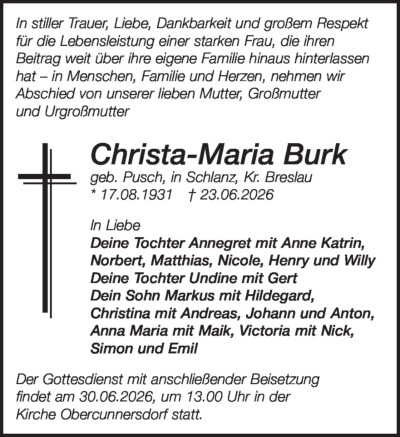 Familienanzeigen - Trauer
