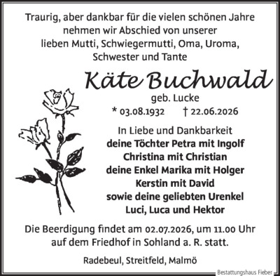 Familienanzeigen - Trauer