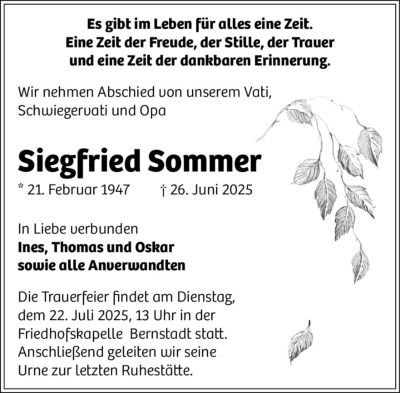 Familienanzeigen - Trauer