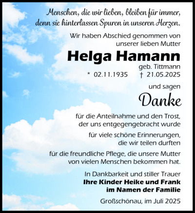 Familienanzeigen - Trauer