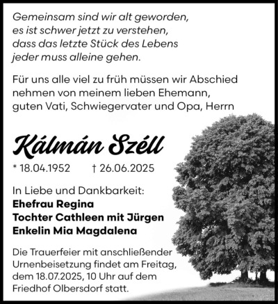 Familienanzeigen - Trauer