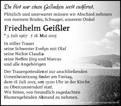 Familienanzeigen - Trauer