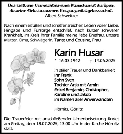 Familienanzeigen - Trauer