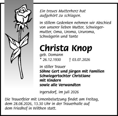 Familienanzeigen - Trauer