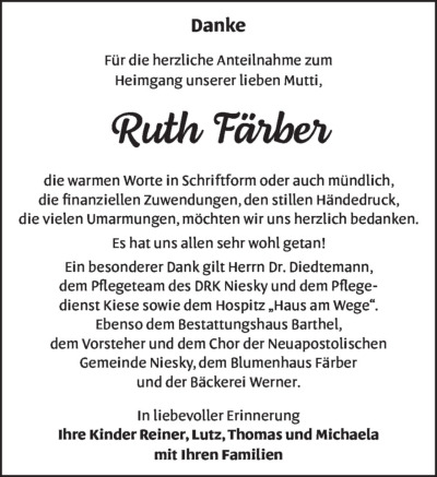 Familienanzeigen - Trauer