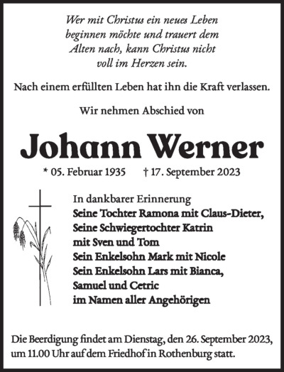 Familienanzeigen - Trauer