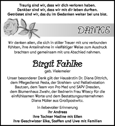 Familienanzeigen - Trauer