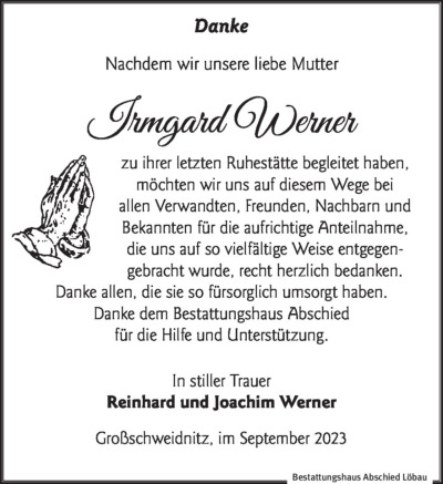 Familienanzeigen - Trauer