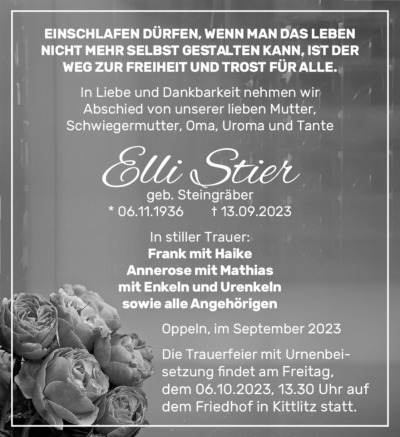 Familienanzeigen - Trauer
