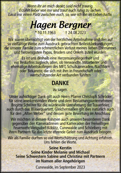 Familienanzeigen - Trauer