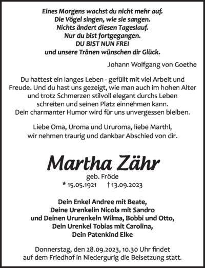 Familienanzeigen - Trauer