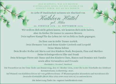Familienanzeigen - Trauer