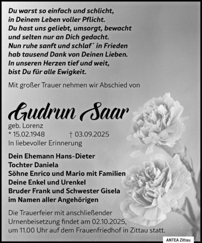 Familienanzeigen - Trauer