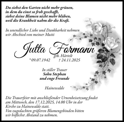 Familienanzeigen - Trauer