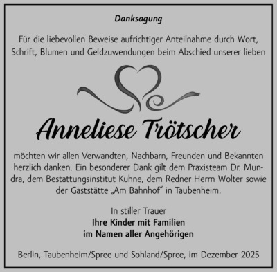 Familienanzeigen - Trauer