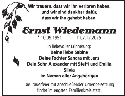 Familienanzeigen - Trauer