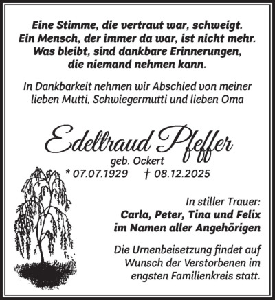 Familienanzeigen - Trauer