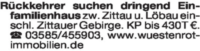 Immobiliengesuche - Wohnhäuser
