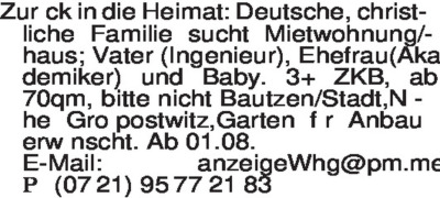 Mietgesuche - Wohnungen
