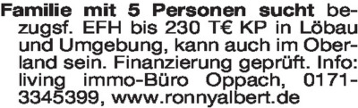 Immobiliengesuche - Wohnhäuser