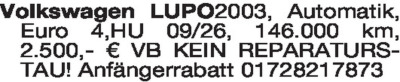 Fahrzeugverkäufe - Volkswagen