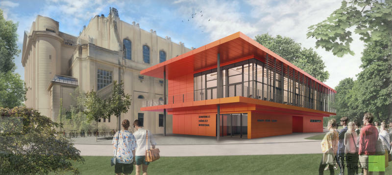 Wird Stadthallenanbau sandmetallic oder rotorangefarben?