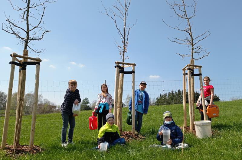 Kinder pflanzen Bäume für den Stadtwald