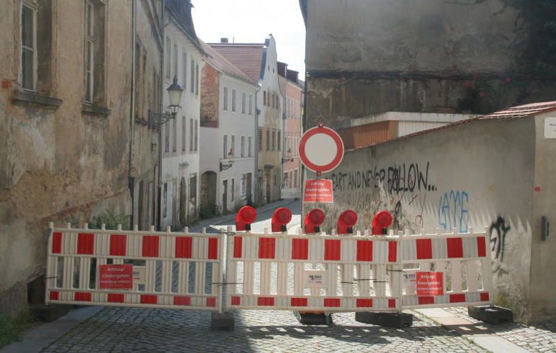 Hausfassade in der Stadt Zittau eingestürzt