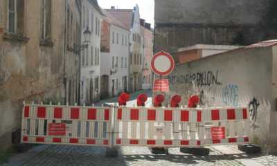 Hausfassade in der Stadt Zittau eingestürzt
